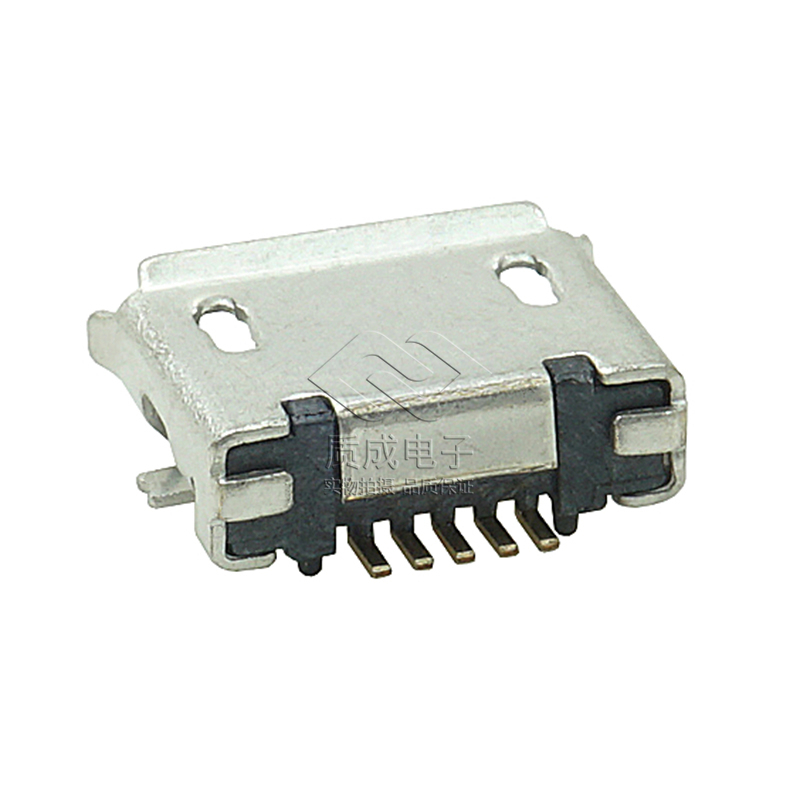 MICRO USB連接器母座5P B型有焊腳有柱無導位加長0.4