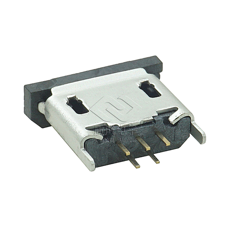 MICRO USB母座 5P B型180度插板腳長1.5卷邊防塵蓋