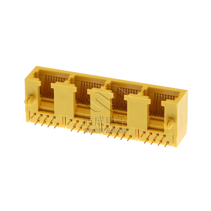 RJ45-56B四口屏蔽帶缺口1號黃色全塑連接器 臥式網絡接口連接器